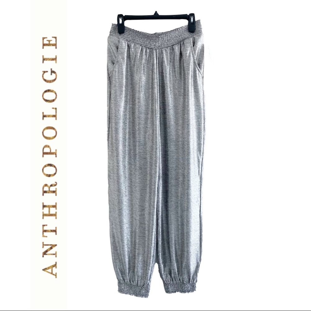 Anthropologie Metallic Silver Pull-on Jogger Pants Dressy or Casual Size M